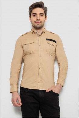 Сорочка чоловіча однотонна з принтом, колір бежевий, 186R02