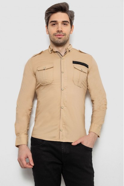 Сорочка чоловіча однотонна з принтом, колір бежевий, 186R02