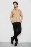 Рубашка мужская однотонная с принтом, цвет бежевый, 186R02 - фото № 1