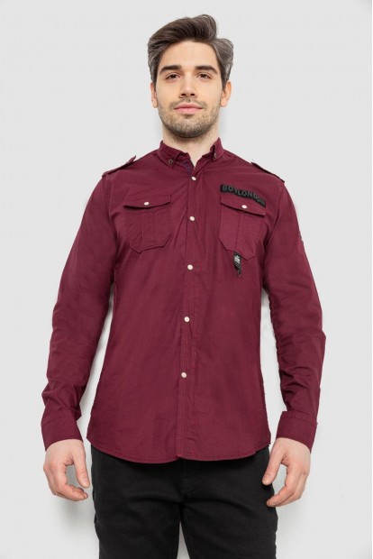 Сорочка чоловіча однотонна з принтом, колір бордовий, 186R02