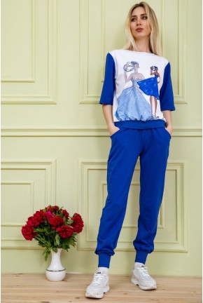 Жіночий костюм штани + кофта синьо-білого кольору з принтом 167R1-4