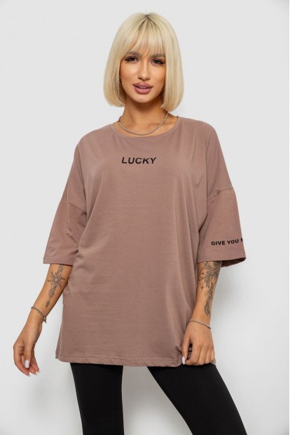 Футболка женская с принтом, цвет мокко, 244R2019