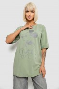Футболка женская с принтом, цвет оливковый, 244R1023 оптом - фото № 0