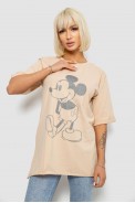 Футболка женская с принтом, цвет бежевый, 244R1023 оптом - фото № 0