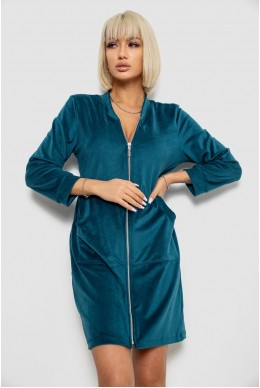 Халат женский велюровый на молнии, цвет изумрудный, 257R1023