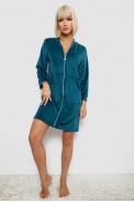 Халат женский велюровый на молнии, цвет изумрудный, 257R1023 - фото № 1