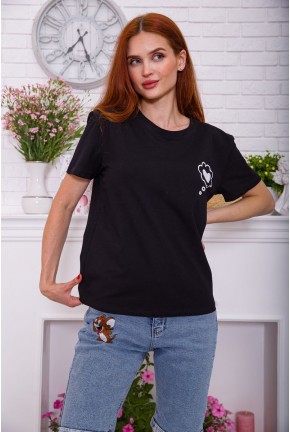Свободная женская футболка черного цвета с принтом 198R013