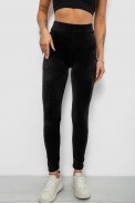 Лосини жіночі велюрові однотонні, колір чорний, 214R263-1 - фото № 0