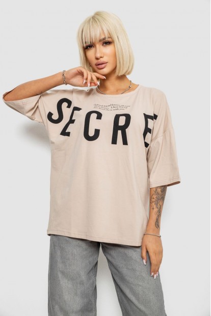 Футболка жіноча з принтом, колір світло-бежевий, 244R3008-1