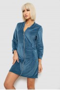 Халат женский велюровый на молнии, цвет петроль, 257R1023 - фото № 2