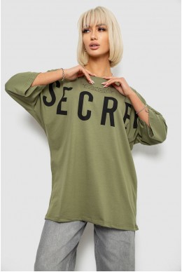 Футболка жіноча з принтом, колір хакі, 244R3008-1