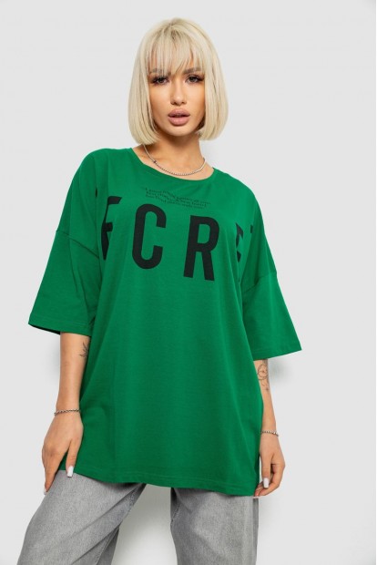 Футболка жіноча з принтом, колір темно-зелений, 244R3008-1