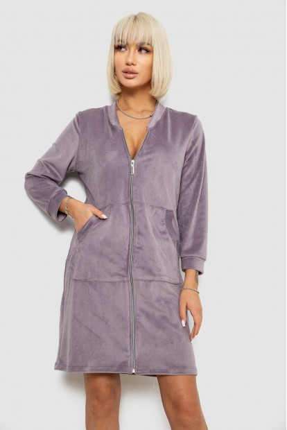 Халат женский велюровый на молнии, цвет темно-сиреневый, 257R1023