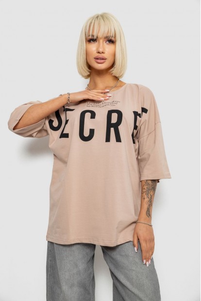 Футболка женская с принтом, цвет бежевый, 244R3008-1