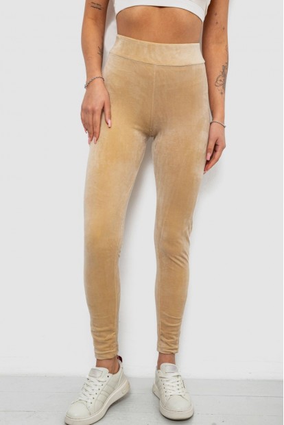 Лосини жіночі велюрові однотонні, колір бежевий, 214R263-1