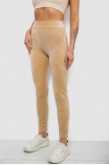 Лосины женские велюровые однотонные, цвет бежевый, 214R263-1 - фото № 2