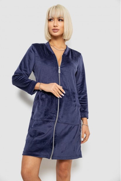 Халат женский велюровый на молнии, цвет синий, 257R1023