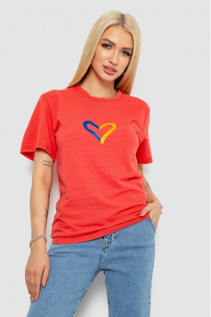 Футболка женская с принтом, цвет коралловый, 238R330