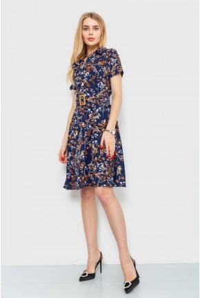 Платье с цветочным принтом, цвет сине-бежевый, 230R024-3