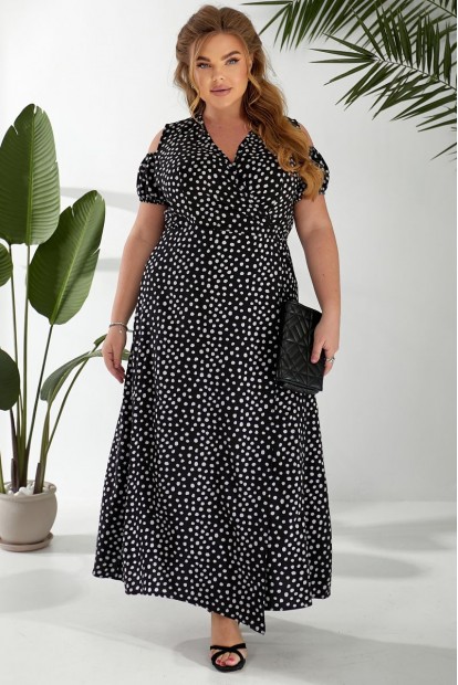 Платье женское на запах с принтом софт, цвет черный, 257R358-1