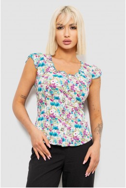 Блуза c цветочным принтом, цвет молочно-бирюзовый, 230R262