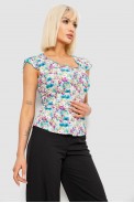 Блуза c цветочным принтом, цвет молочно-бирюзовый, 230R262 - фото № 2
