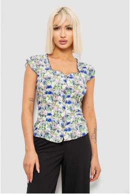 Блуза c цветочным принтом, цвет молочно-синий, 230R262