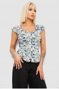 Блуза c цветочным принтом, цвет молочно-синий, 230R262 - фото № 2