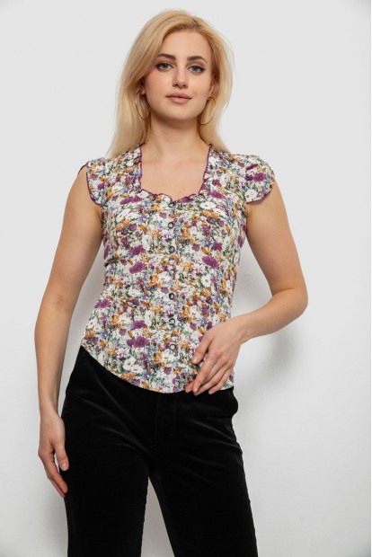 Блуза c цветочным принтом, цвет фиолетовый, 230R262