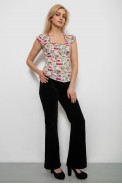 Блуза c цветочным принтом, цвет молочно-красный, 230R262 - фото № 1