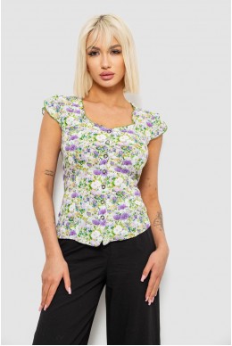 Блуза c цветочным принтом, цвет молочно-сиреневый, 230R262