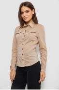 Рубашка женская однотонная  -уценка, цвет бежевый, 230R068-8-U-2 - фото № 2
