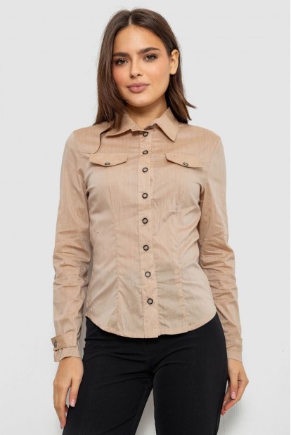 Рубашка женская однотонная  -уценка, цвет бежевый, 230R068-8-U-2