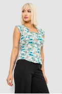 Блуза c цветочным принтом, цвет бирюзовый, 230R262 - фото № 2