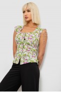 Блуза c цветочным принтом, цвет салатовый, 230R262 - фото № 2