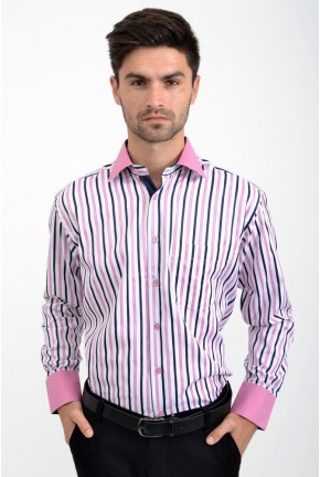 Рубашка мужская, бело-розовая в полоску, 9022-4