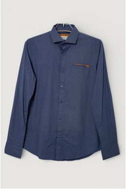 Рубашка мужская однотонная с принтом, цвет темно-синий, 186R2011