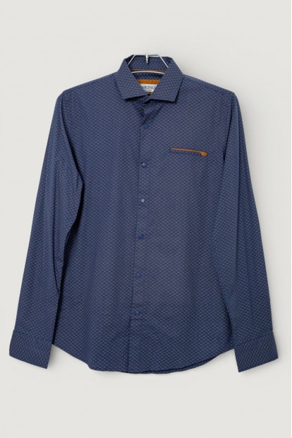 Рубашка мужская однотонная с принтом, цвет темно-синий, 186R2011