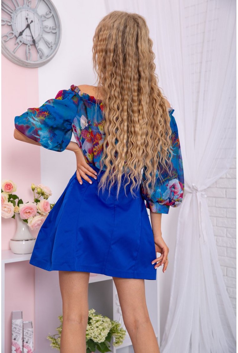 Купити Міні-сукня з квітковим принтом, кольору електрик, 167R306-10 - Фото №4