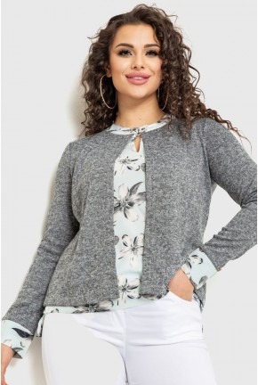 Блуза жіноча обманка, колір сіро-бірюзовий, 230R53-7