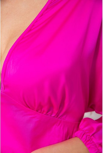 Купить Сатиновое платье с V-образным вырезом, малинового цвета, 115R0463-3 - Фото №3
