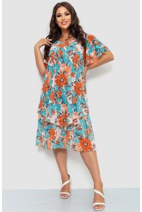 Платье шифоновое свободного кроя, цвет бирюзово-оранжевый, 183R681