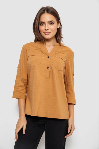 Блуза однотонная  -уценка, цвет коричневый, 230R96-U-1