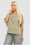 Футболка женская с принтом, цвет оливковый, 221R2803 - фото № 2