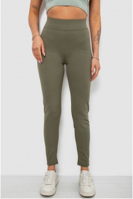 Лосины женские однотонные в рубчик на флисе, цвет оливковый, 214R325