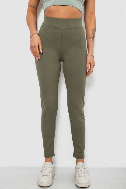 Лосины женские однотонные в рубчик на флисе, цвет оливковый, 214R325