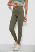 Лосины женские однотонные в рубчик на флисе, цвет оливковый, 214R325 - фото № 2