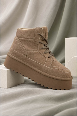 Угги женские на меху замша, цвет темно-бежевый, 248RUG220