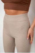 Лосини жіночі однотонні в рубчик на флісі, колір бежевий, 214R325 - фото № 4