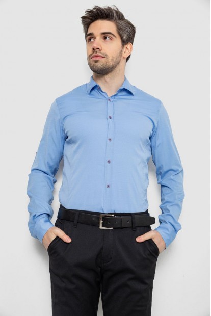 Рубашка мужская однотонная с принтом, цвет голубой, 186R6918-4